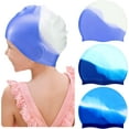 thumbnail image 1 of 3 Pieces Kids Swim Caps for Long Hair Silicone Swimming Cap for Girls Boys Kids Teens with Long Curly Hair Braids Dreadlocks Large Waterproof Swim Hat, 1 of 12