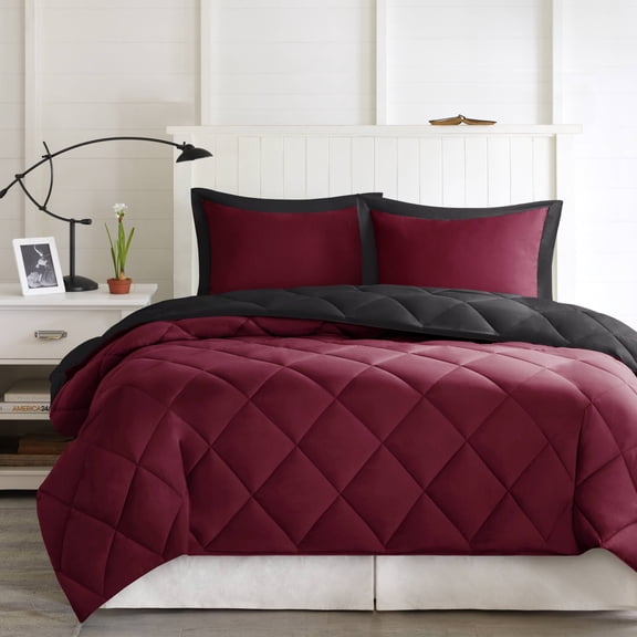 3 Pieces King/Cal King 3M Scotchgard Diamond Quilting Reversible Down Alternative Comforter Set,Red+Black