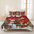 thumbnail image 1 of 3 Pieces King Quilt Set,Christmas Trees Deer Snowman Soft Bedding Sets with 1 Quilt & 2 Pillow Shams,Let Snow Words on Red Summer Bedspread Lightweight Coverlet Comforter, 1 of 9