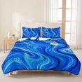 thumbnail image 1 of 3 Pieces King Quilt Set,Cobalt Blue Swirling Waves Soft Bedding Sets with 1 Quilt & 2 Pillow Shams,Marble Veins Pattern Summer Bedspread Lightweight Coverlet Comforter for All Season, 1 of 9