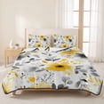 thumbnail image 1 of 3 Pieces King Quilt Set,Spring Watercolor Yellow Gray Flowers Leaves Soft Bedding Sets with 1 Quilt & 2 Pillow Shams,Abstract Plants Summer Bedspread Lightweight Coverlet Comforter for All Season, 1 of 7
