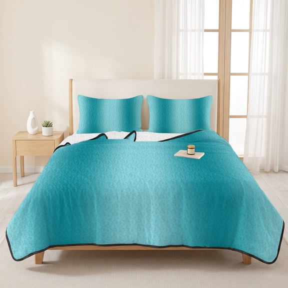 3 Pieces King Quilt Set,Turquoise Gradient Modern Pattern Soft Bedding Sets with 1 Quilt & 2 Pillow Shams,Teal Abstract Art Summer Bedspread Lightweight Coverlet Comforter for All Season