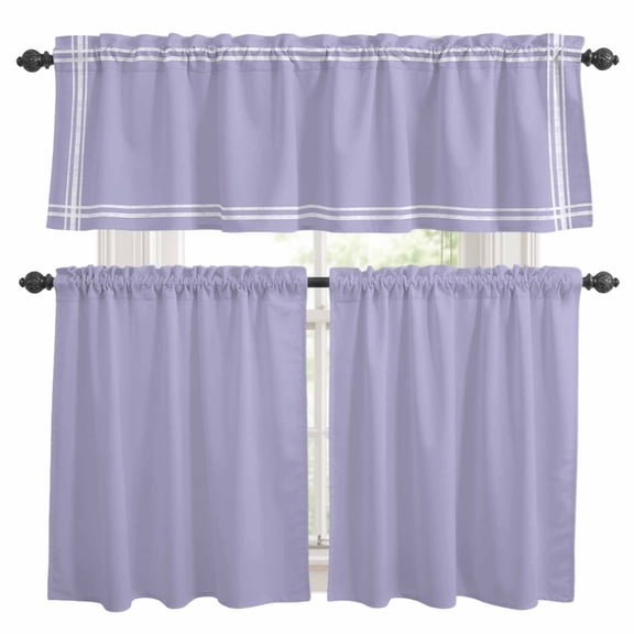 3 Pieces Kitchen Curtain Valance and Tiers Set, Pure Lavender Kitchen Curtains Set Window Curtain Toppers and Valances Decor, Simple Solid Color Rod Pocket Bedroom Cafe Curtain 24 Inch Length