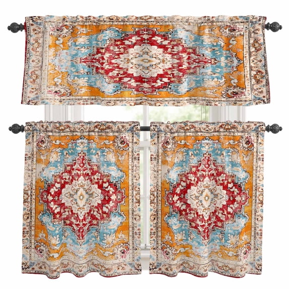 3 Pieces Kitchen Curtain Valance and Tiers Set, Vintage Ethnic Kitchen ...