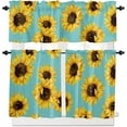 thumbnail image 1 of 3 Pieces Kitchen Curtains & Valances Set, Farmhouse Sunflower Teal, Short Curtain Rod Pocket Window Curtain, Vintage Flower, Window Treatment Tiers Valances (Single Panel 54"x18",2 Tiers 27.5"x24"), 1 of 5