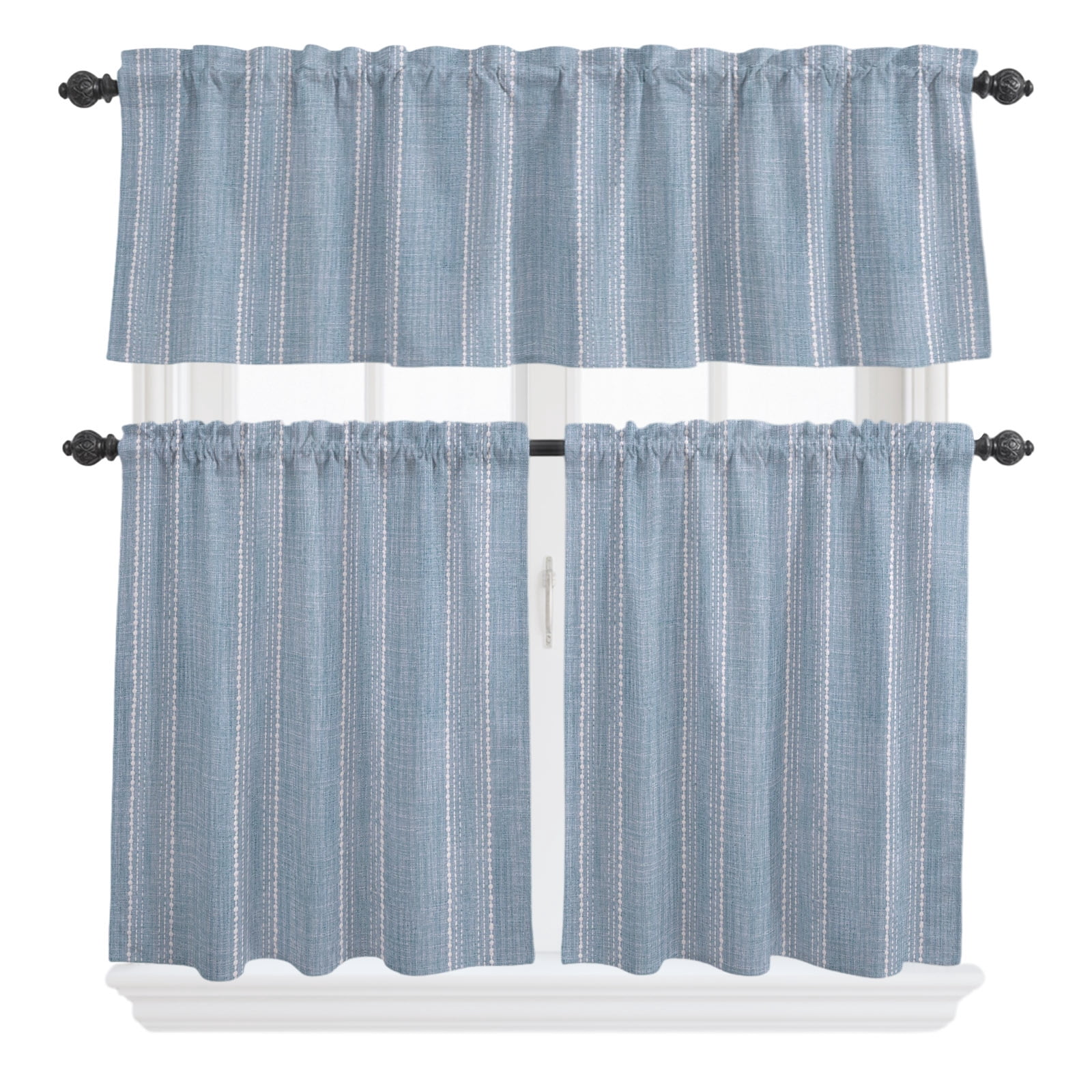 3 Pieces Kitchen Curtains and Valances Set Tier Curtains Haze Blue ...
