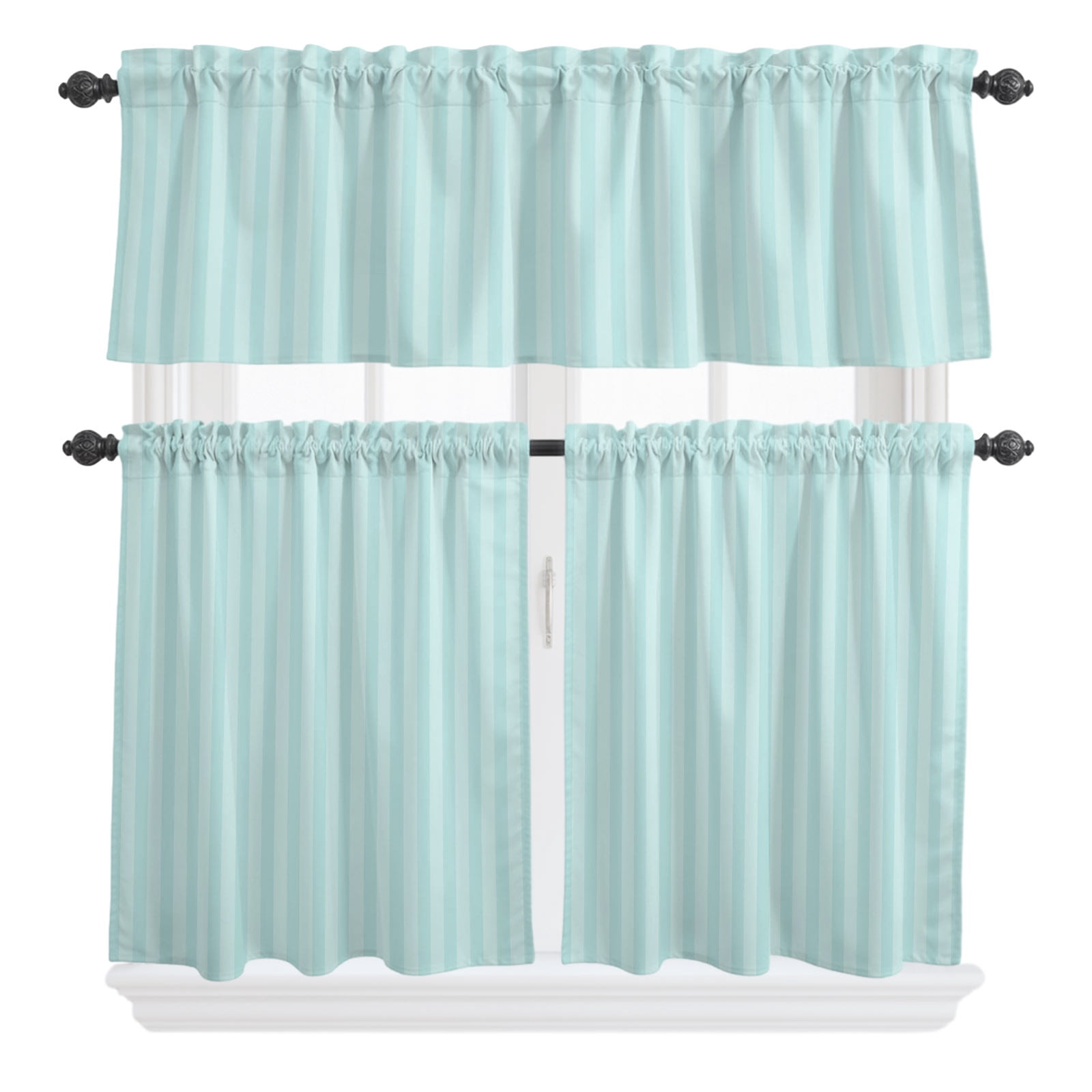 3 Pieces Kitchen Curtains and Valances Set Tier Curtains Teal Vertical ...