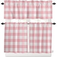 thumbnail image 1 of 3 Pieces Kitchen Curtains & Valances Set, Valentines Day Plaid, Short Curtain Rod Pocket Window Curtain, Pink White Check, Window Treatment Tiers Valances (Single Panel 54"x18",2 Tiers 27.5"x24"), 1 of 5