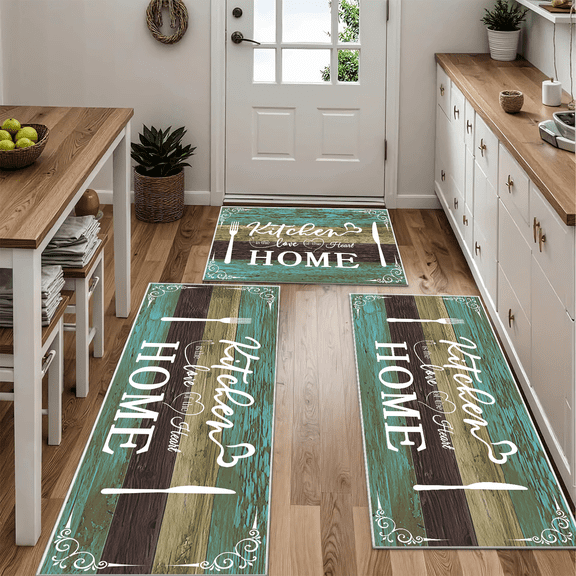 3 Pieces Kitchen Rug Set, Washable Mats for Floor, Non Slip Soft Kitchen Area Rug Floor Mat for Laundry Room and Hallway (Teal, 20"x32"+20"x48"+20"x60")