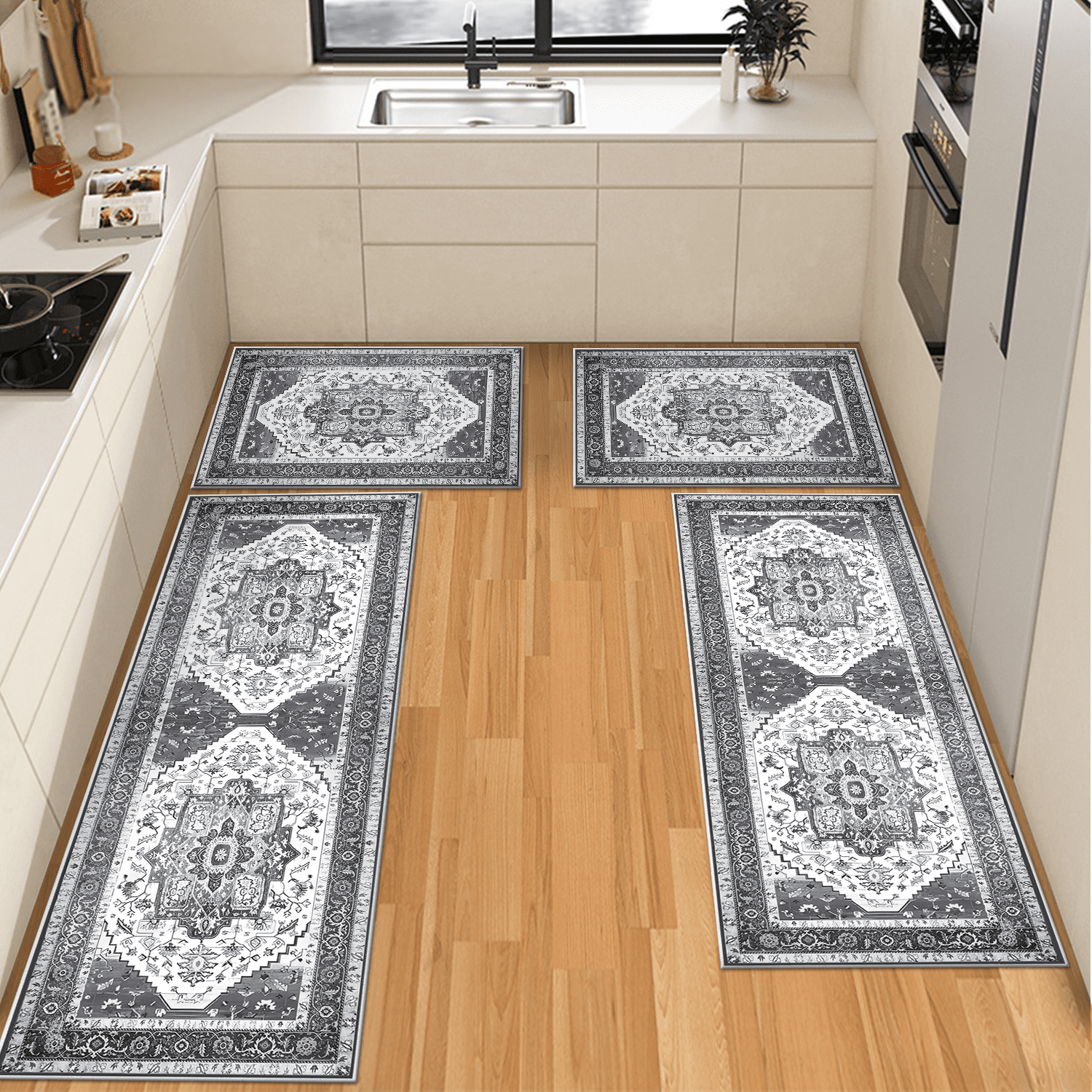 3 Pieces Kitchen Rug Sets with Runner Non Slip Washable Mats for Floor Thick Kitchen Floor Mat Carpet Runner Rugs for Hallway Laundry Holiday Decor