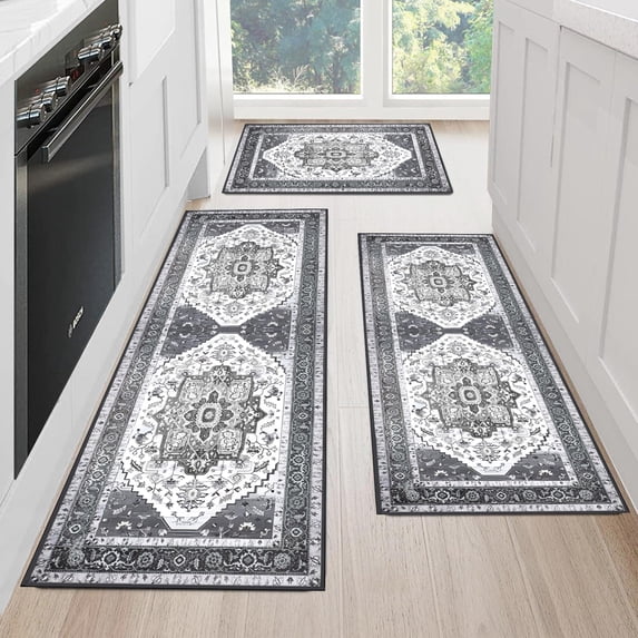 3 Pieces Kitchen Rug Sets with Runner Non Slip Washable Mats for Floor Thick Kitchen Floor Mat Carpet Runner Rugs for Hallway Laundry Holiday Decor