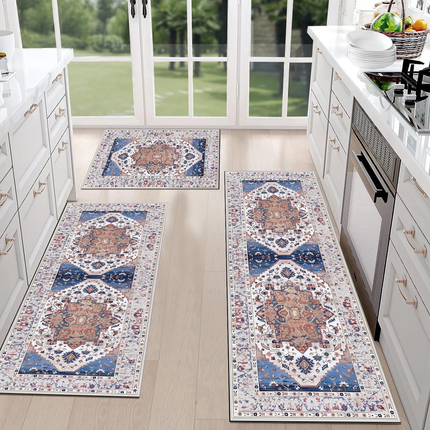 3 Pieces Kitchen Rug Sets with Runner Non Slip Washable Mats for Floor Thick Kitchen Floor Mat Carpet Runner Rugs for Hallway Laundry Holiday Decor