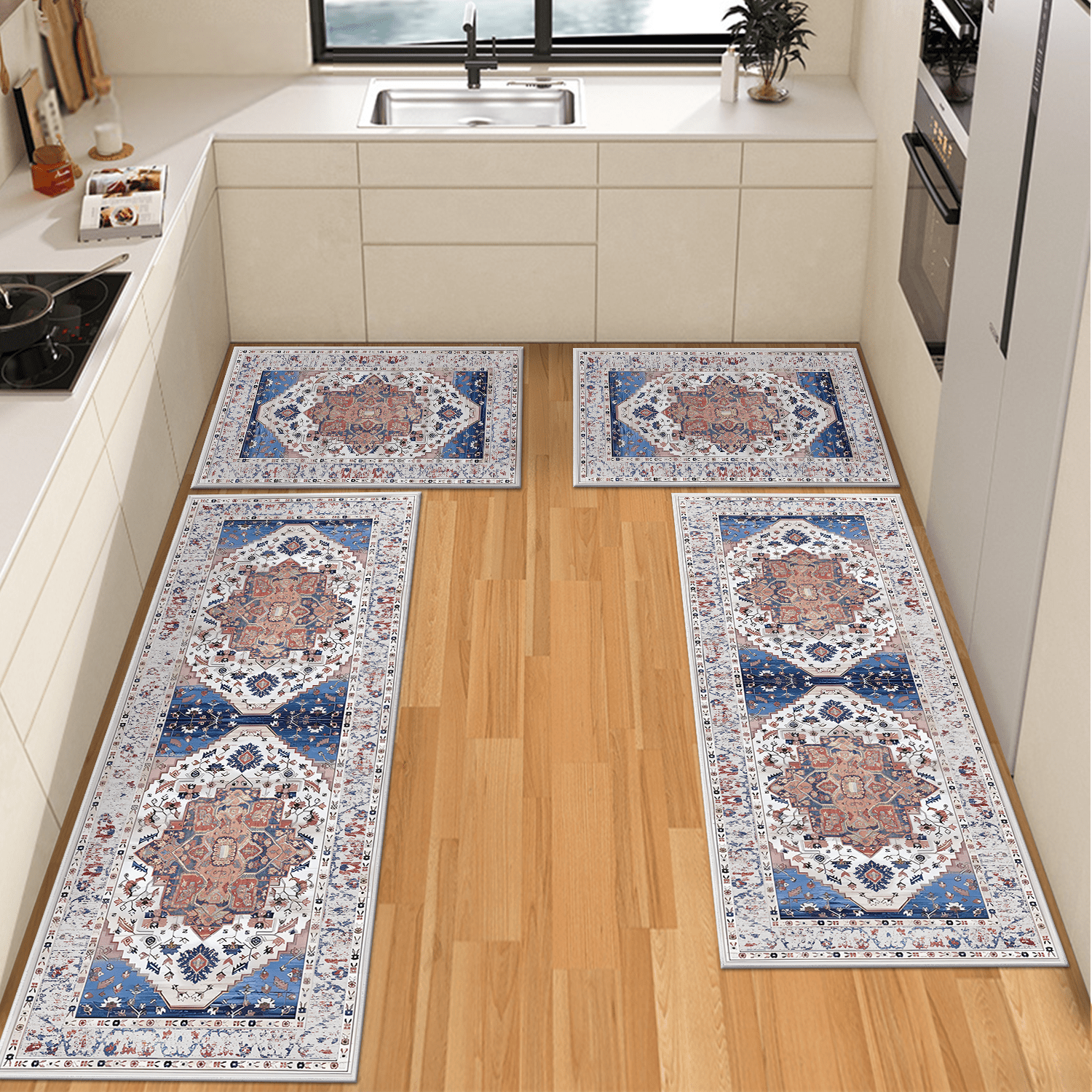 3 Pieces Kitchen Rug Sets with Runner Non Slip Washable Mats for Floor Thick Kitchen Floor Mat Carpet Runner Rugs for Hallway Laundry Holiday Decor