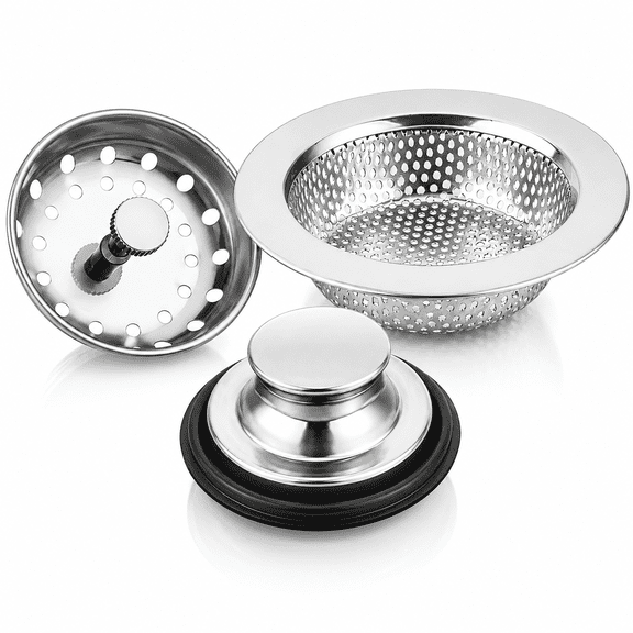 3 Pieces Kitchen Sink Stopper Strainer Garbage Disposal Plug, Stainless Steel Universal Anti-Clogging Kitchen Sink Filter Sieve Basket Strainer, Wide Rim for Kitchen Sink Drain (Silver)