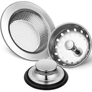 3 Pieces Kitchen Sink Stopper Strainer Garbage Disposal Plug, Stainless Steel Universal Anti-Clogging Kitchen Sink Filter Sieve Basket Strainer, Wide Rim for Kitchen Sink Drain (Silver)