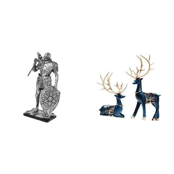 3 Pieces Knight Elk Reindeer Resin Abstract Sculpture Home Office Living Room Decor for Desk Table