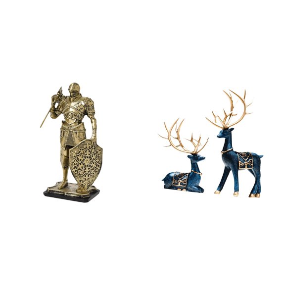 3 Pieces Knight Statue Reindeer Figurine Elk Deer Sculpture Resin Material for Home Office Desk Decor