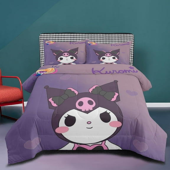 3 Pieces Kuromi Comforter Set Full Size, Ultra Soft Bedding Set with 1 Comforter and 2 Pillow Shams, Purple