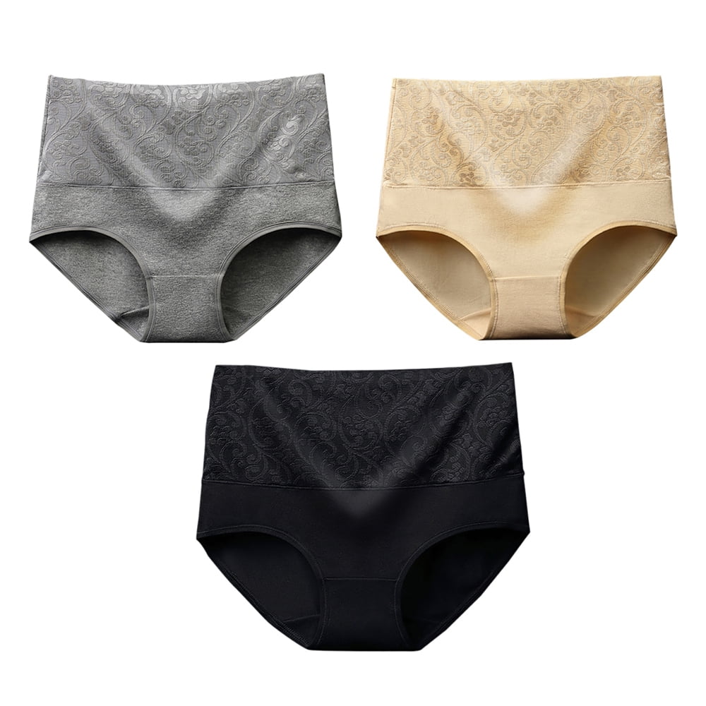 3 Pieces Ladies Cotton Panties, High Waisted Ladies Underwear, Triangle Briefs XX-Large Black