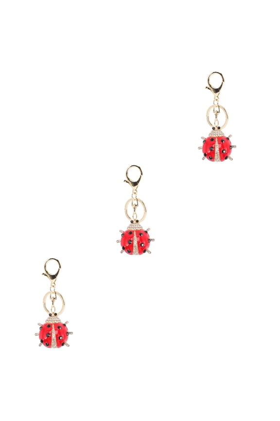 3 Count Keychain for Women Ladybug Decor Rhinestone Purse Baby Girl Red