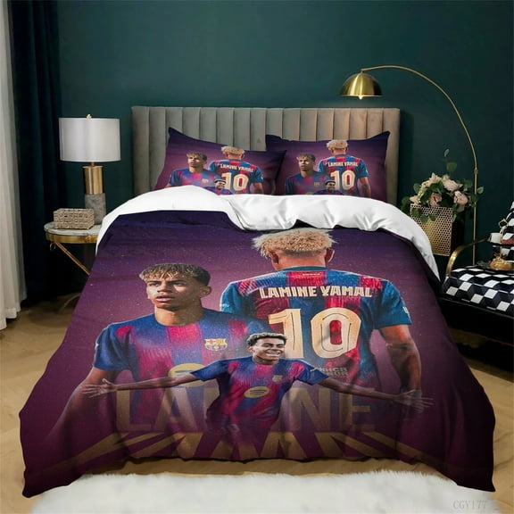 3 Pieces Lamine Yamal Bedding Set Ultra Soft Breathable Duvet Cover Set Football Star Lightweight Quilt Cover for All Season