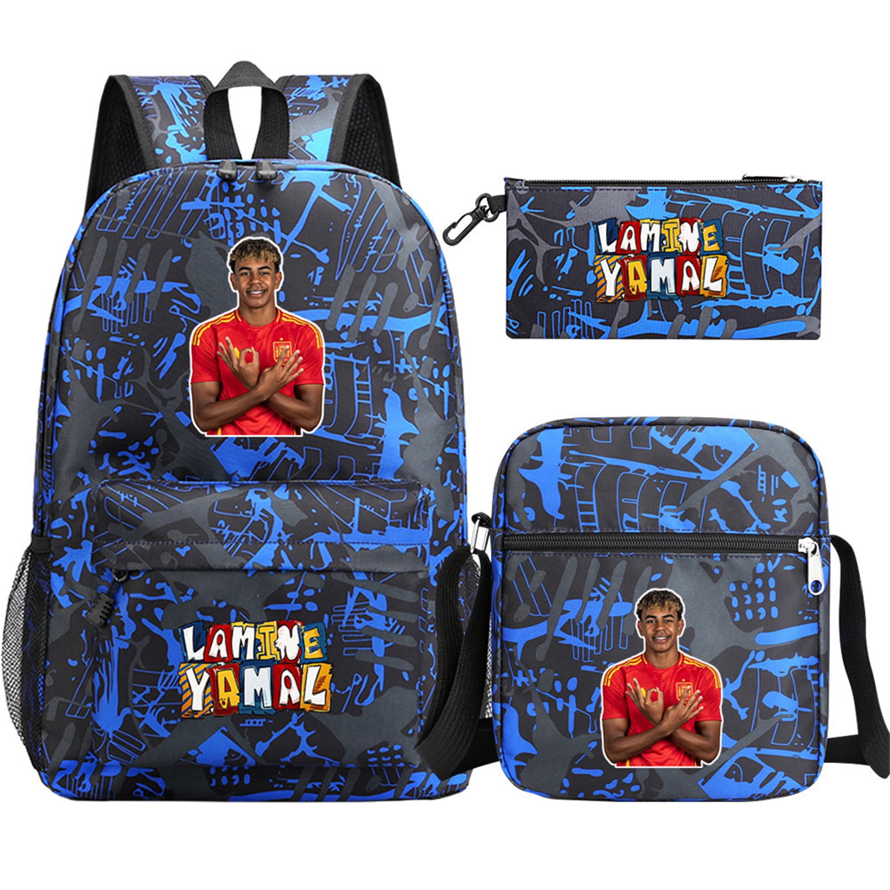 3 Pieces Lamine Yamal School Backpack Set Student Bookbag with Shoulder 3 Pieces Lamine Yamal School Backpack Set Student Bookbag with Shoulder