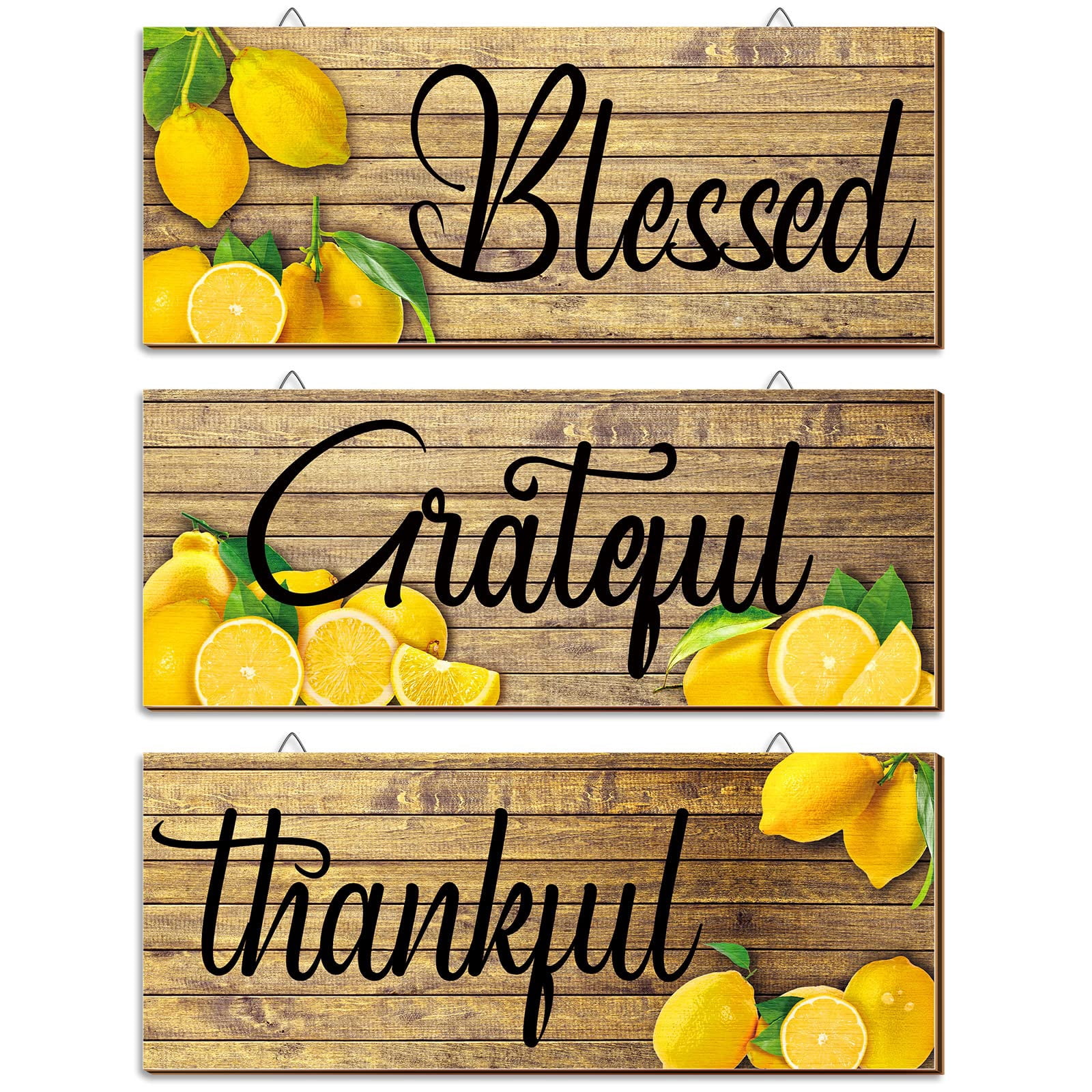 3 Pieces Lemon Wall Decor Grateful Thankful Blessed Art Signs ...