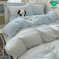 thumbnail image 1 of 3 Pieces Light Blue Plaid Bedding Set Blue Grid Geometric Pattern Comforter Cover Soft Plaid Microfiber Full Duver Cover Set, 1 of 5