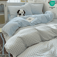 thumbnail image 1 of 3 Pieces Light Blue Plaid Bedding Set Blue Grid Geometric Pattern Comforter Cover Soft Plaid Microfiber Full Duvet Cover Set, 1 of 5