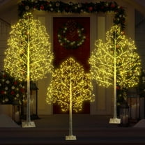 3-Pieces Lighted Birch Trees Sets, SEGMART 6FT 5FT 4FT White Pre-lit Christmas Trees with 650 LED, Stand and Timer, Artificial Christmas Decorations for Festival, Party