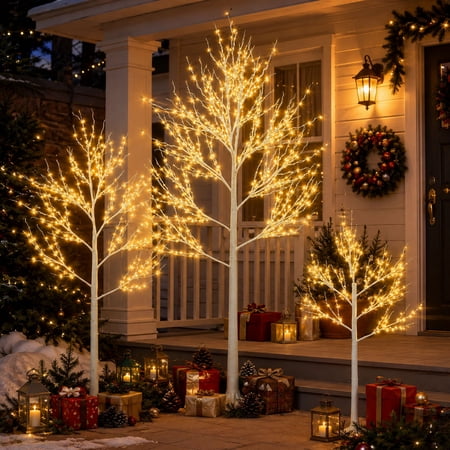 3-Pieces Lighted Birch Trees Sets