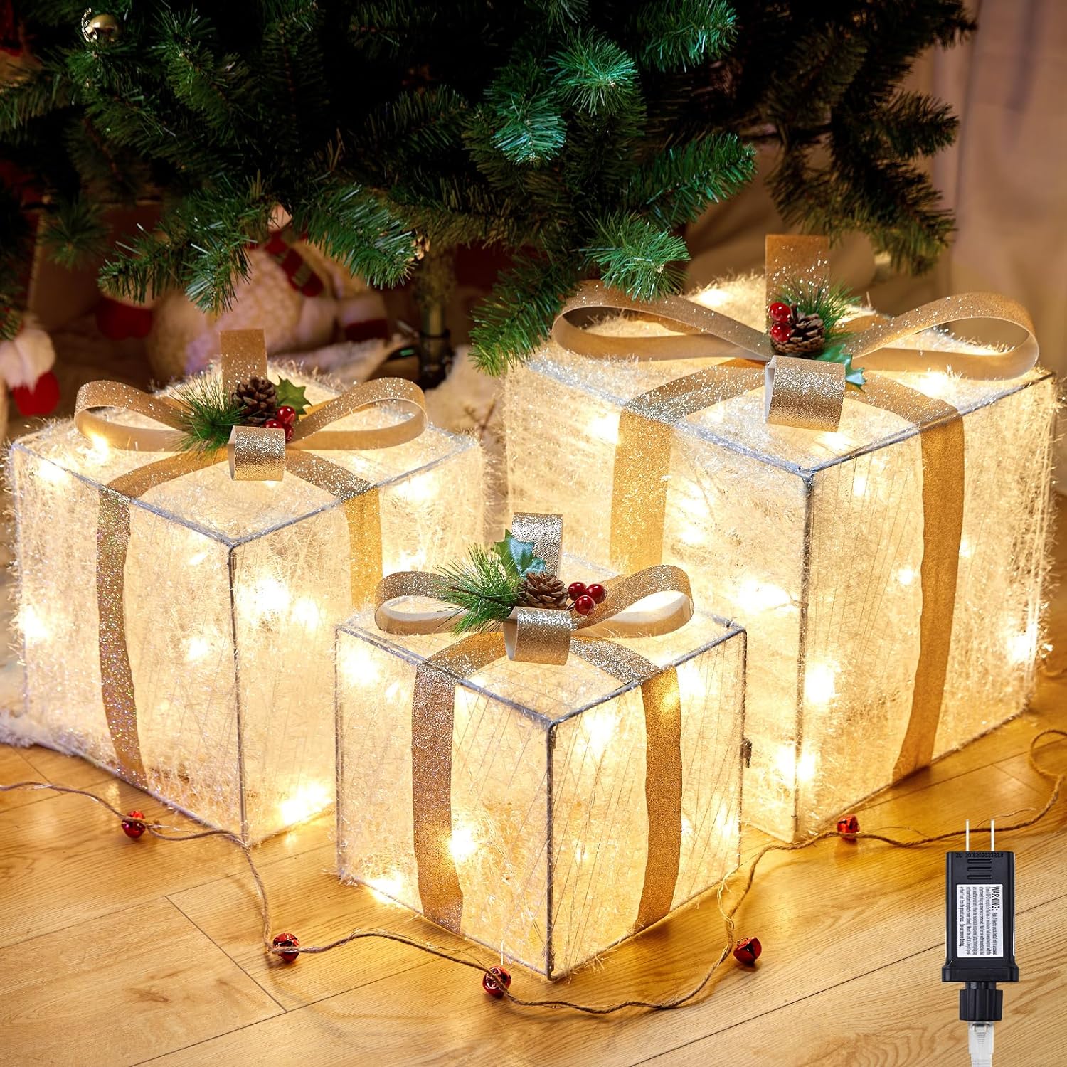 String Light Sales Box 3 Pieces Lighted Gift Boxes Christmas Decorations, 12in 10in 8in with ...