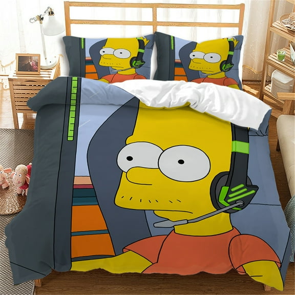 3 Pieces Lightweight Bedding Set Cartoon The Simpsons Duvet Cover Set with Zipper Closure Comfy Soft Quilt Cover