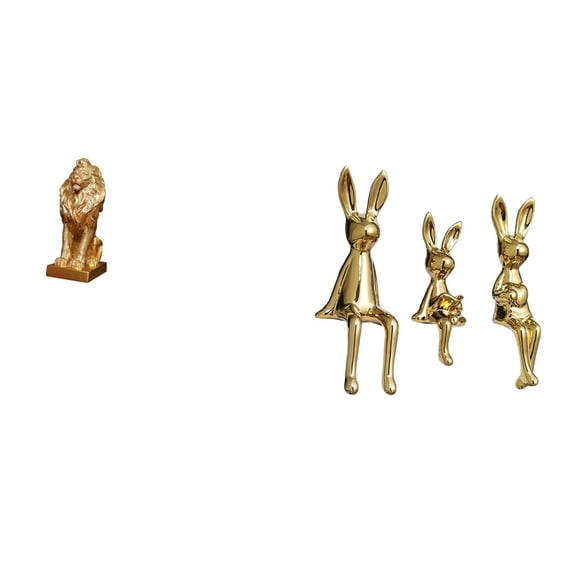 3 Pieces Lion Sculpture Bunny Figurine Decorative Centerpiece Ceramic Material Suitable for Bookshelf Desk Gift