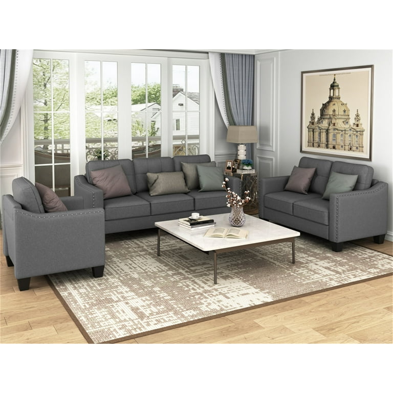 Dropship Living Room Sofa Set Of 3; Loveseat Sofa Couch And Comfy