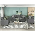 thumbnail image 1 of 3 Pieces Living Room Sofa Set, Modern Upholstered Accent Sofa Set with 3-Seater Sofa, Loveseat and 2 Armchair Convertible Sectional Couch Set for Home Office 4 Pillows Included, Gray, 1 of 7