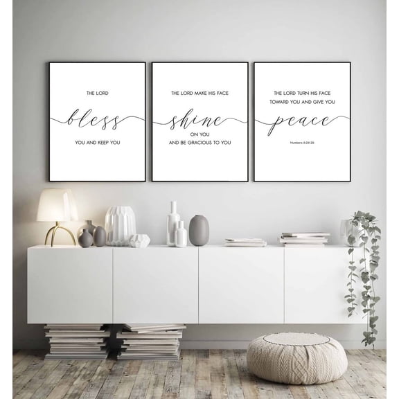 3 Pieces The Lord Bless You and Keep You Wall Art Canvas Prints Minimalist Poster Painting Pictures for Bedroom Home Christian Decor with Wooden Inner Frame