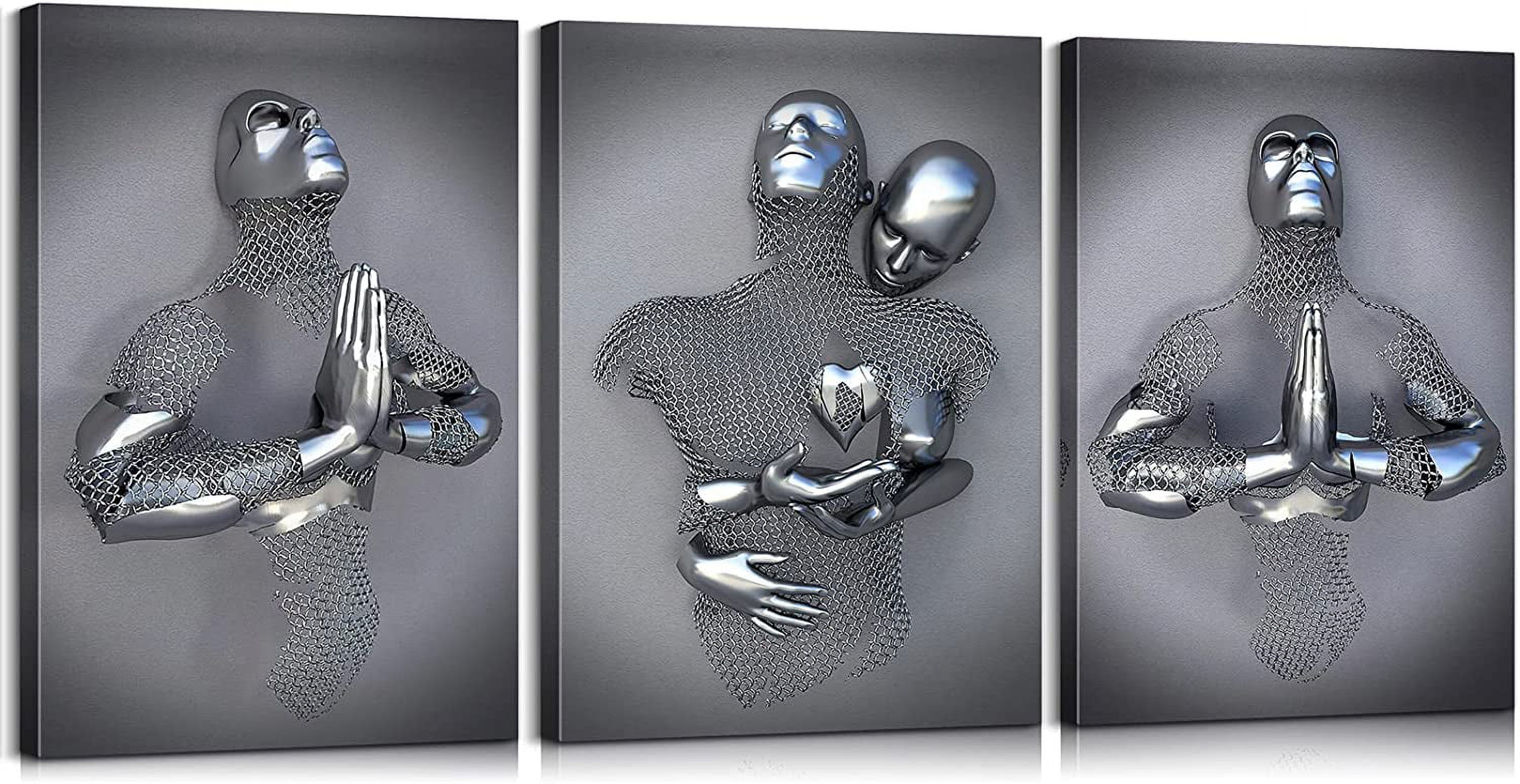 3 Pieces Love Heart 3D Effect Wall Art Praying & Hugging Wall Decor ...