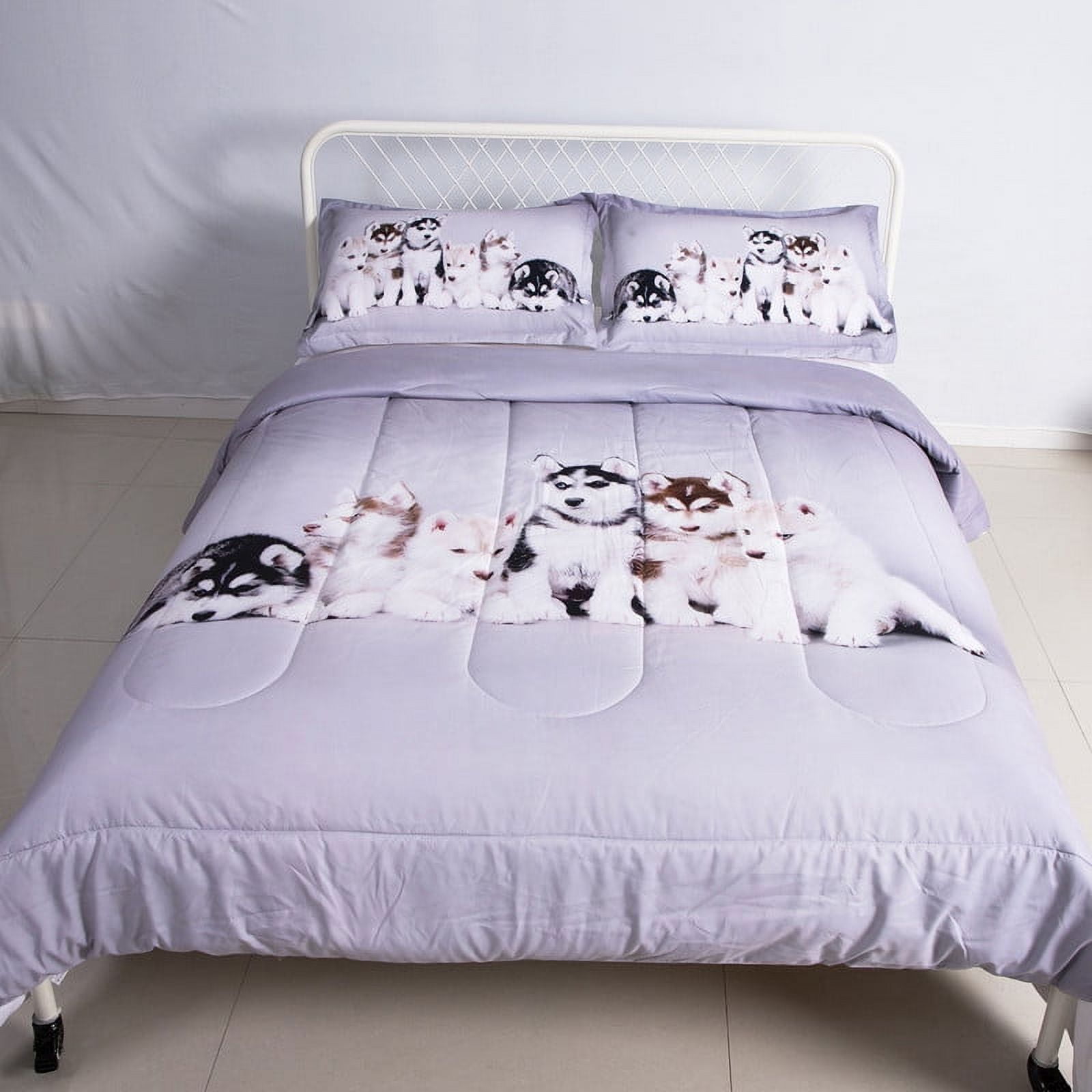 3 Pieces Lovely Siberian Husky Dogs Print 3D Comforter Sets Queen Size ...