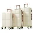 thumbnail image 1 of 3 Pieces Luggage Set, 20 inch with USB Port, Carry-on Luggage with Cup Holder, ABS Hard Shell Luggage with Spinner Wheels, Beige, 1 of 9