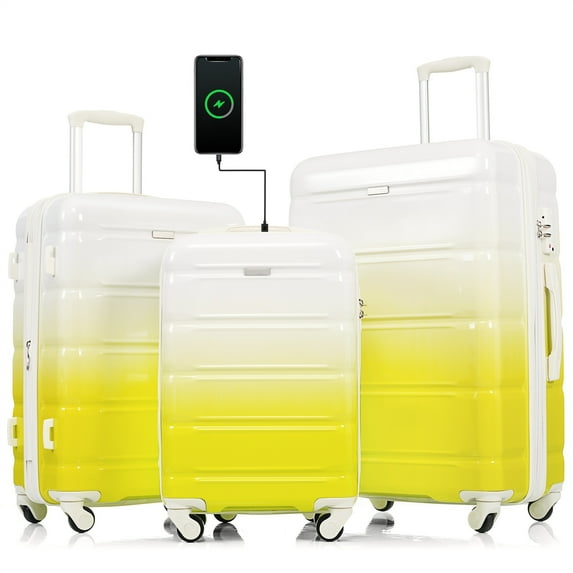 3 Pieces Luggage Set, Airline Certified Carry-on Luggage with Cup Holder, USB Port, 20-inch ABS+PC Hard Shell Luggage with Spinner Wheels