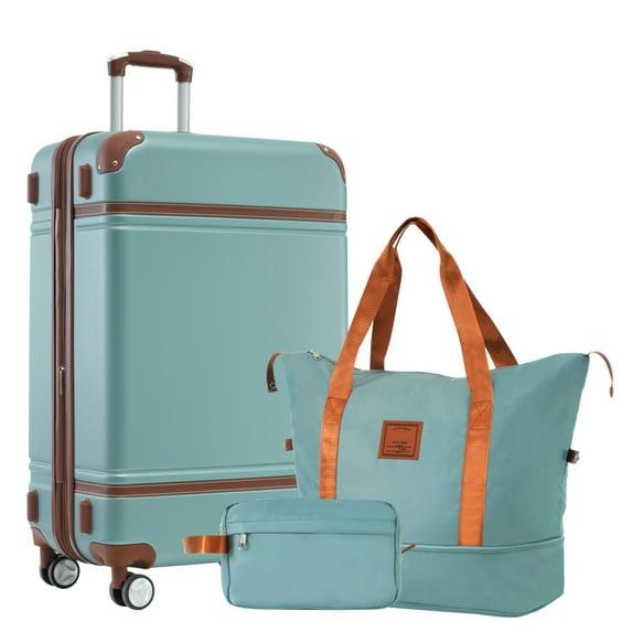 3 Pieces Luggage Sets, Hard Shell 24 Inch Travel Luggage with Expandable Travel Bag and Toiletry Bag, Expandable Carry On Luggage for Men Women with Tsa Lock and Spinner Wheels, Green
