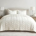 thumbnail image 1 of 3 Pieces Luxurious Velvet King Quilts, Ultra Soft Lightweight Velvet Comforter Set, Matelasse Oversized Diamond Bedspread Coverlet for All Season with 2 Shams, Cream White, 108"x96", 1 of 17