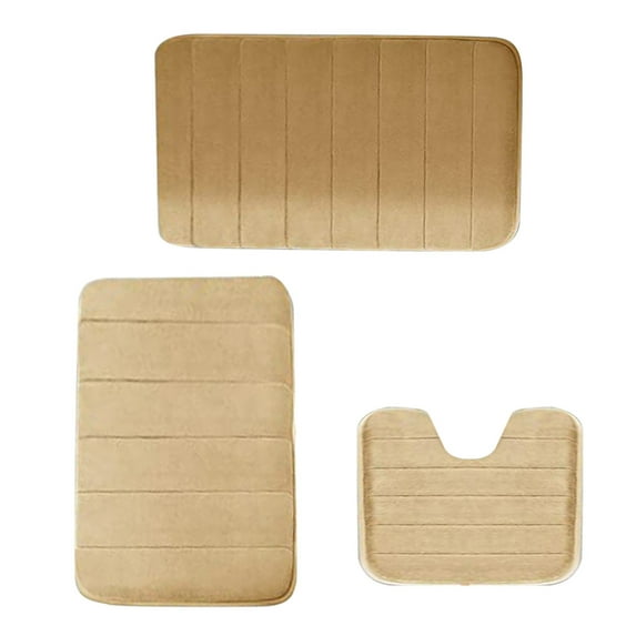 3 Pieces Memory Foam Bath Mat Sets, Thick 2 Area Rugs + U-Shaped Toilet Rug For Bathroom Non-Slip, Soft Comfortable, Water Absorption Absorbent , Machine Washable Easy To Dry