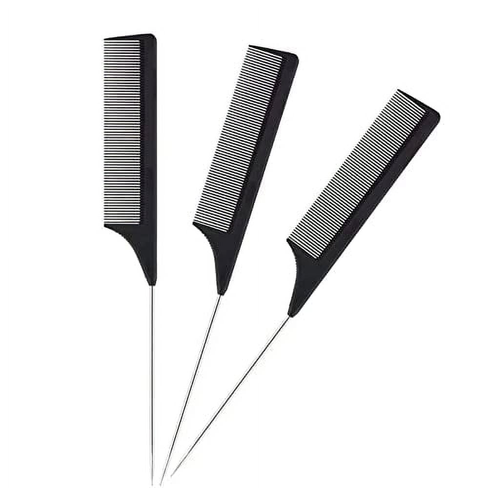 3 Pieces Metal Rat Tail Comb Steel Pintail Rat Comb Carbon Fiber Heat ...