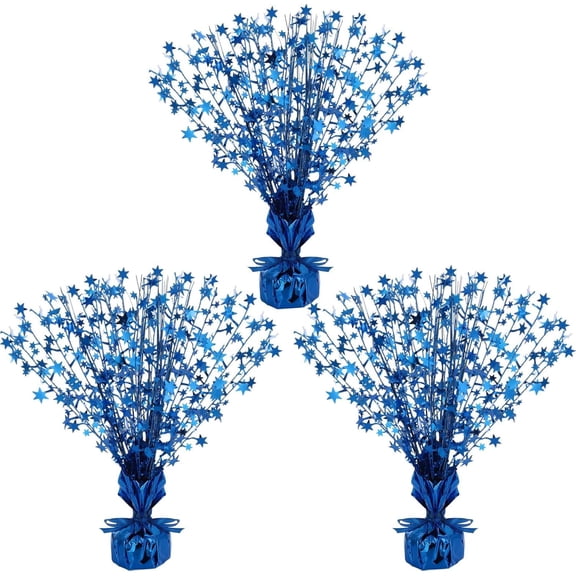 3 Pieces Metallic Foil Spray Centerpiece Valentine's Day Table Decoration Party Star Burst Centerpieces Fall Table Decor for Birthday New Year 2026 Party Holiday(Blue)