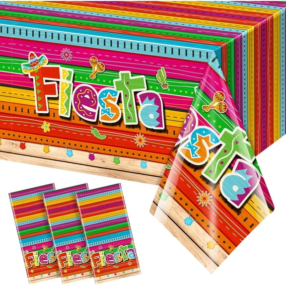 3 Pieces Mexican Fiesta Party Tablecloth Decorations,Plastic Cinco De Mayo Printed Table Cloth Table Cover for Fiesta Taco Night Birthday and Mexican Themed Party Supplies, 54 x 108 Inch