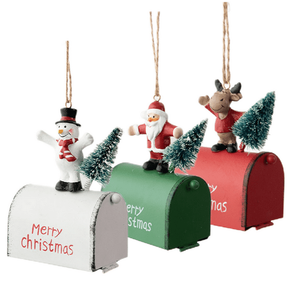 3 Pieces Mini Mailbox Christmas Tree Ornaments Funny Money Holders Santa Claus Reindeer snowman Ornaments Letters to Santa Mailbox Xmas Vintage Post Box Merry Christmas Tree Hanging Decorations Gift