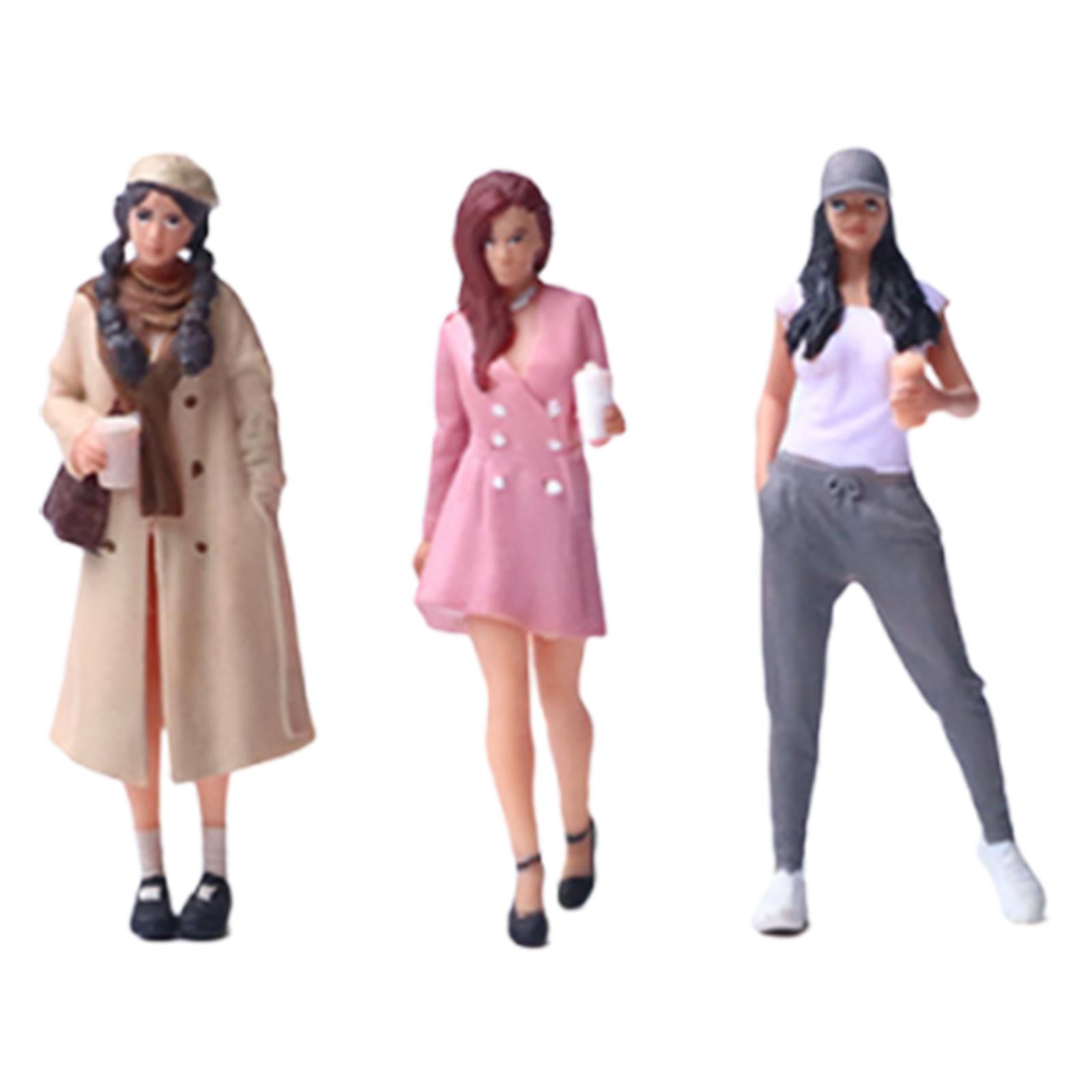 3 Pieces Miniature People Figure Girls Diorama Resin Material for Model Scene Dollhouse Collectors Decor
