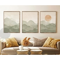 3 Pieces Minimalist Canvas Wall Art Green Mountain Picture Sage and Orange Abstract Landscape Print Artwork for Bedroom Living Room with Inner Frame